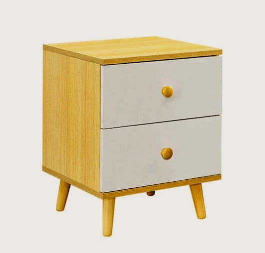NNECN Wooden Bedside Cabinet with Two Drawers and Sturdy Legs