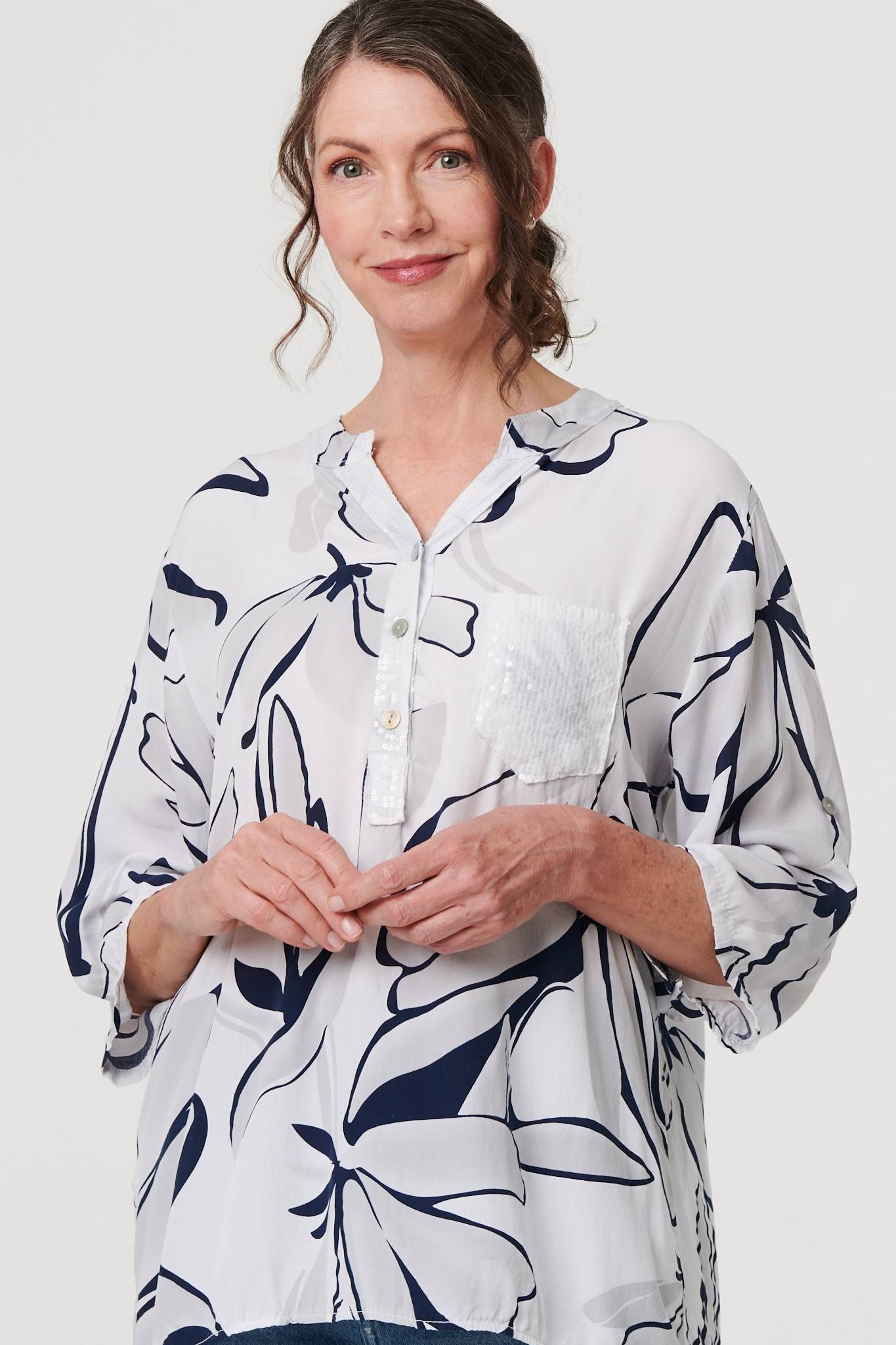 Izabel London Floral Sequin Detail Relaxed Blouse