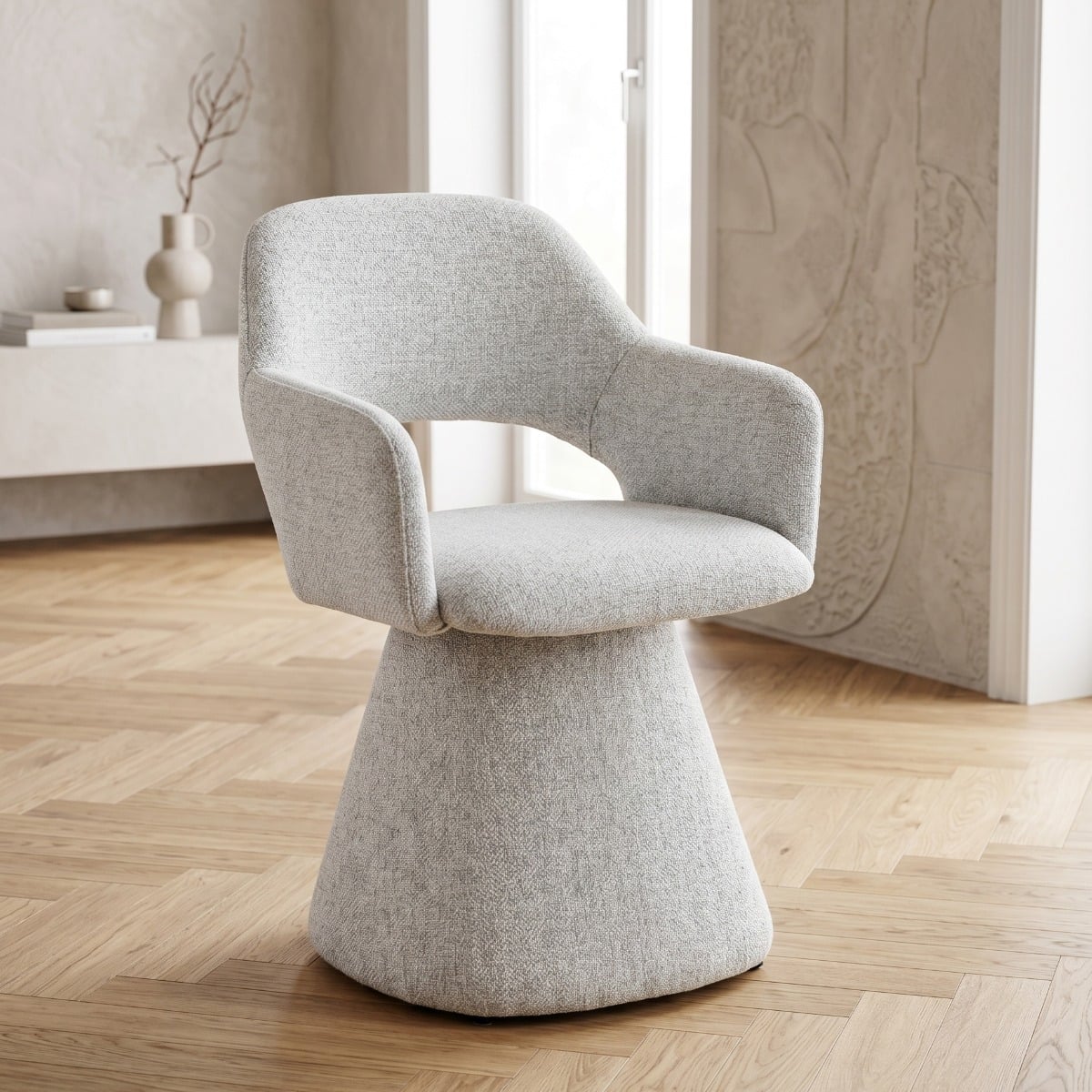 Fotel GOMBE obrotowy w tkaninie beżowy 55x62x85 cm