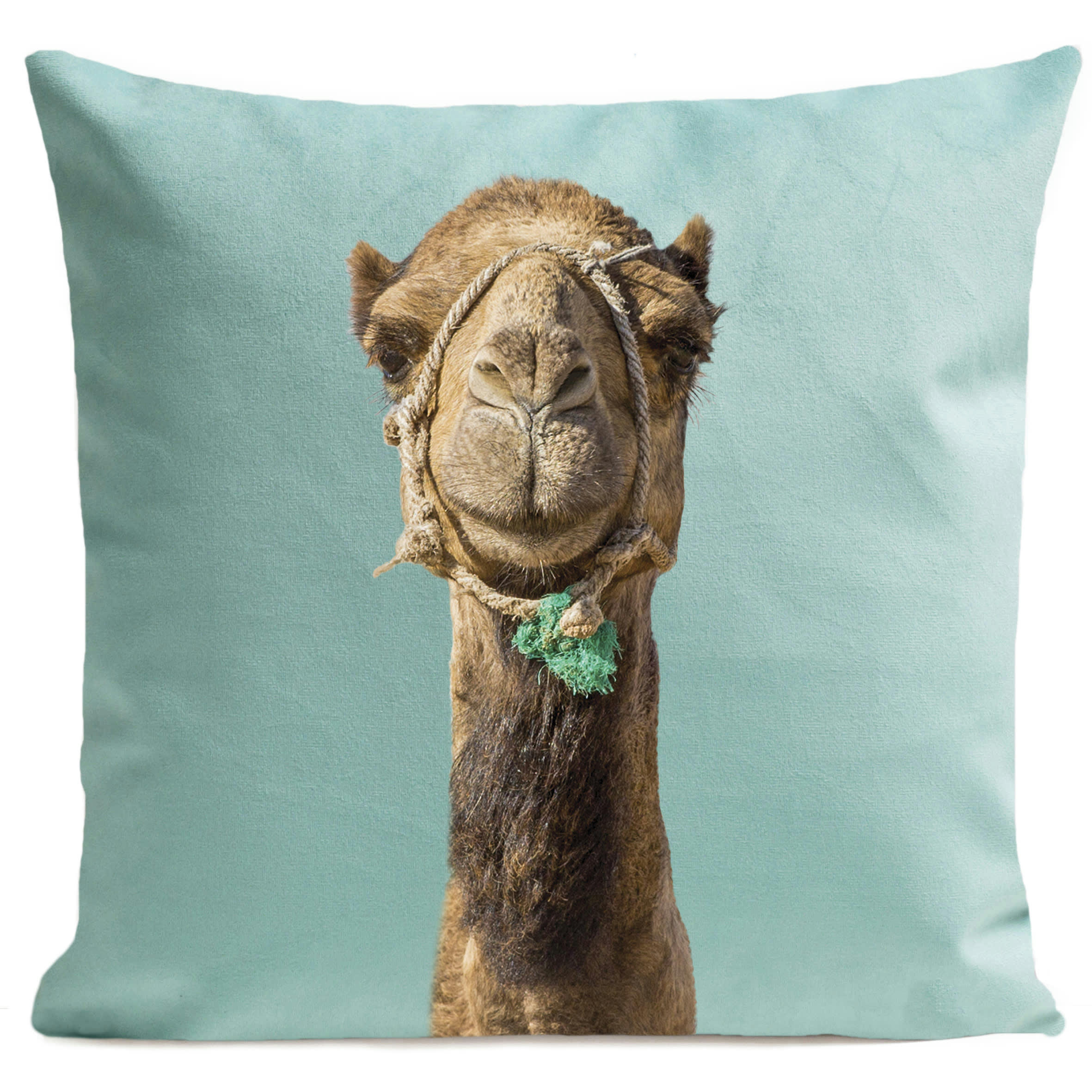 - Coussin tropical chameau suédine vert 40x40cm