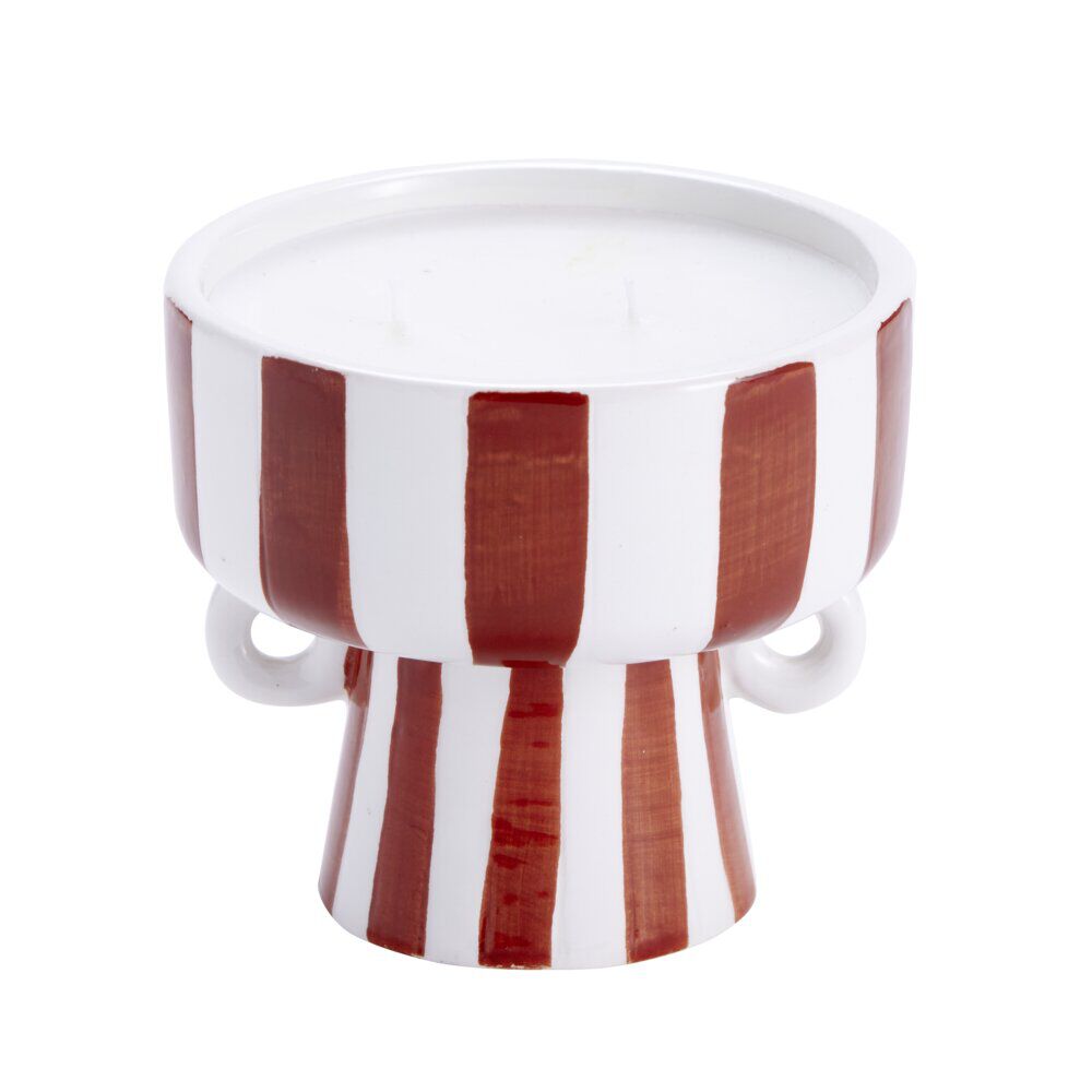 Bougie parfumée pot céramique à rayures Ø10xH9,5cm (2 modèles)