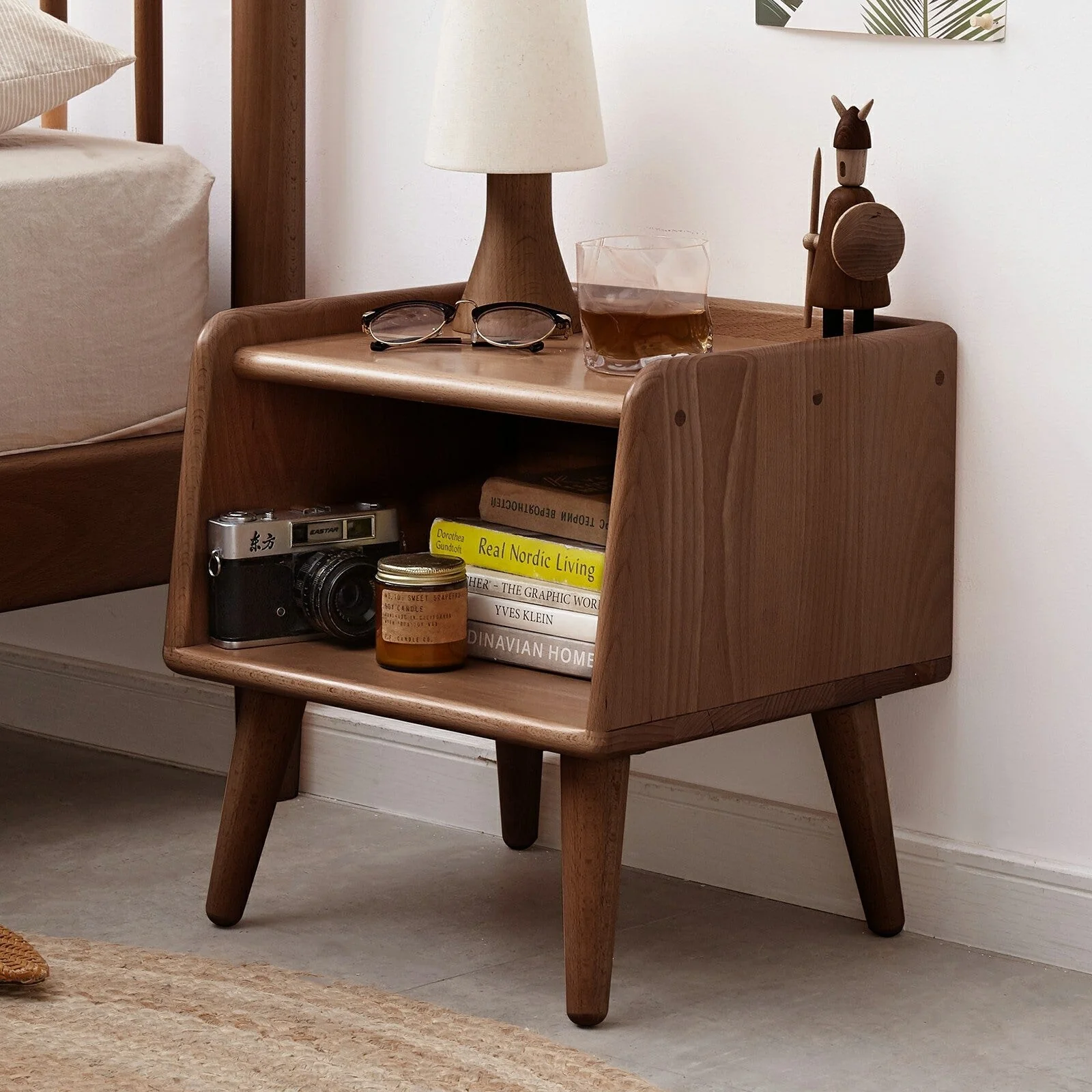 Solid Wood Nightstands with Shelf for Bedroom