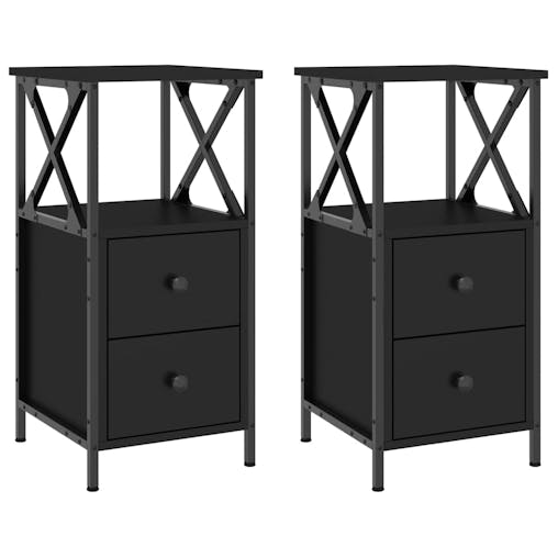 NNEVL Bedside Cabinets 2 pcs Black 34x35.5x70 cm Engineered Wood