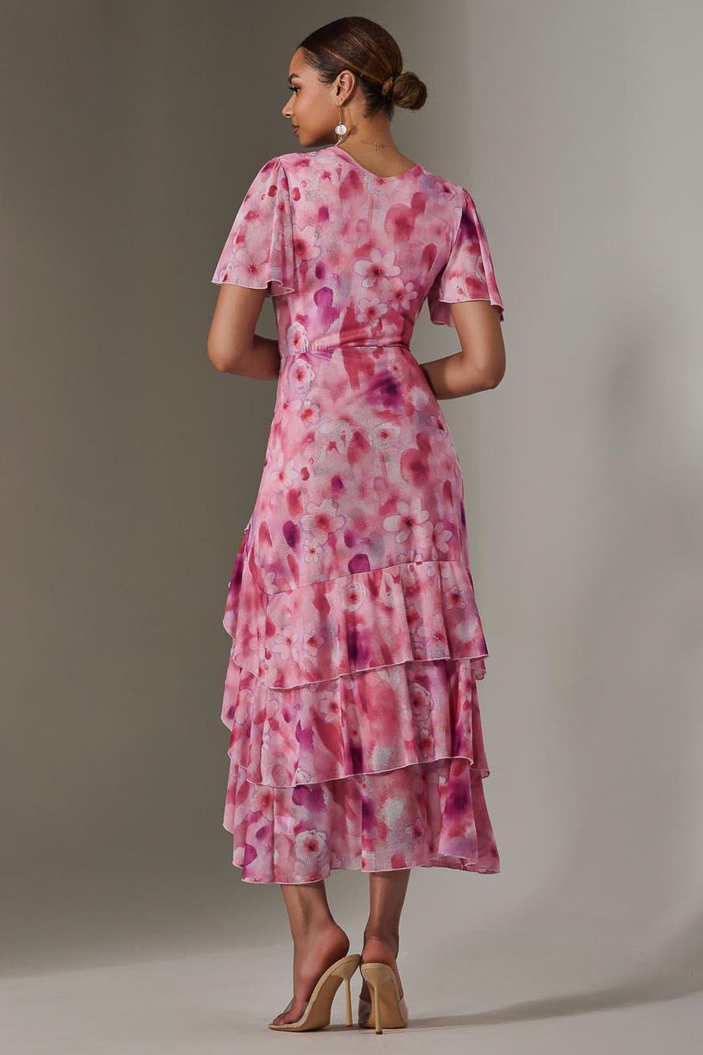 Jolie Moi Mesh Print Frill Hem Midaxi Dress