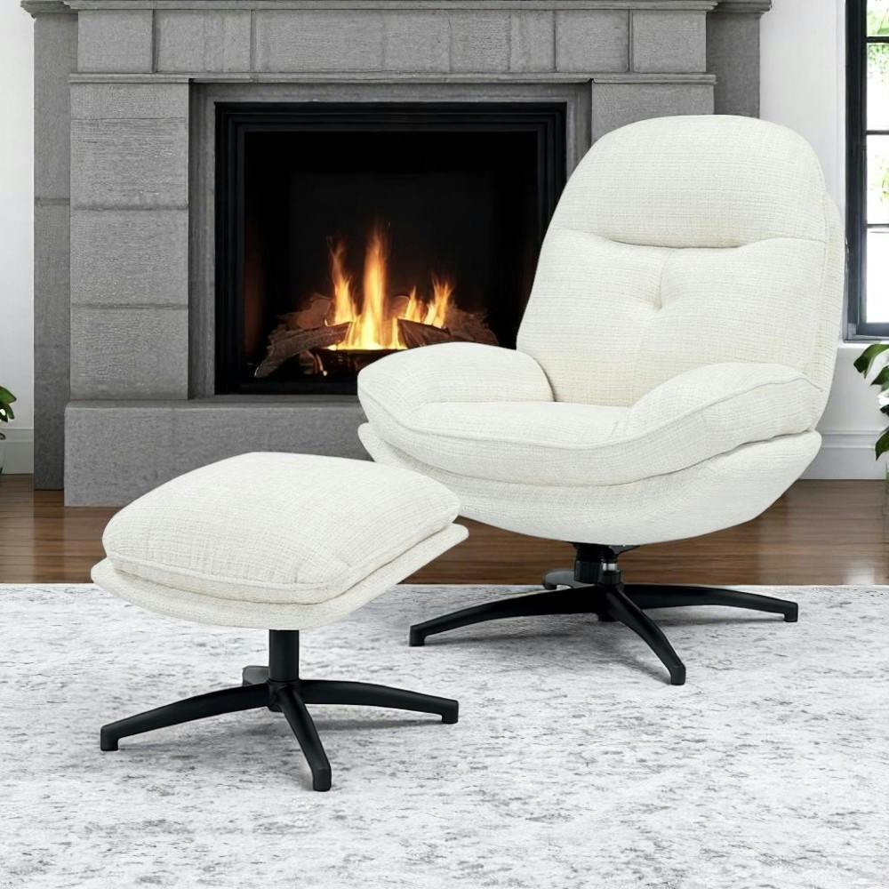 Fauteuil détente pivotant blanc avec repose pieds IENA