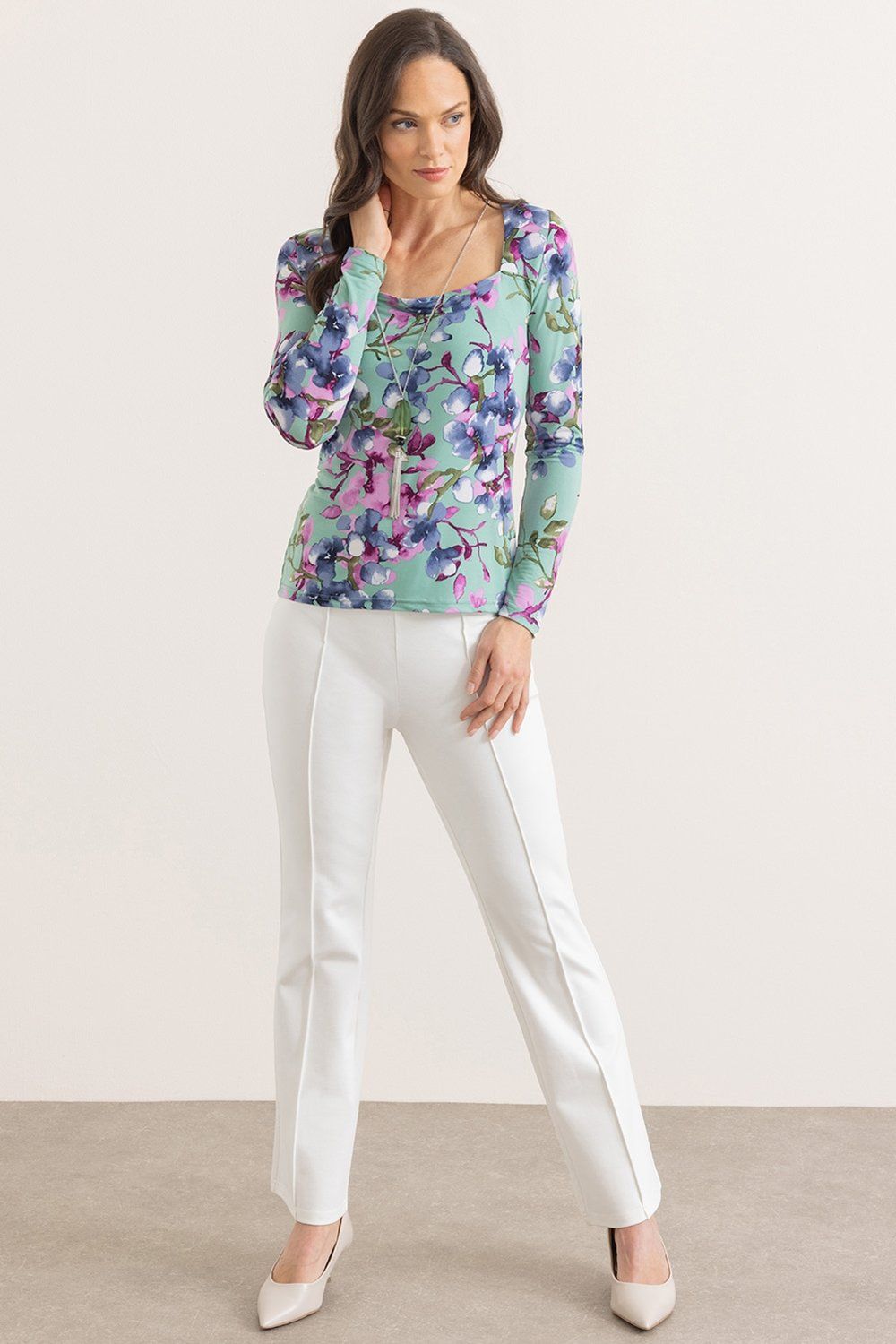 Klass. Floral Print Square Neck Top With Necklace