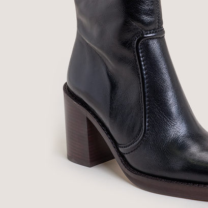 Bottines à talons hauts et plateformesen cuir vieilli noir | BENICIO