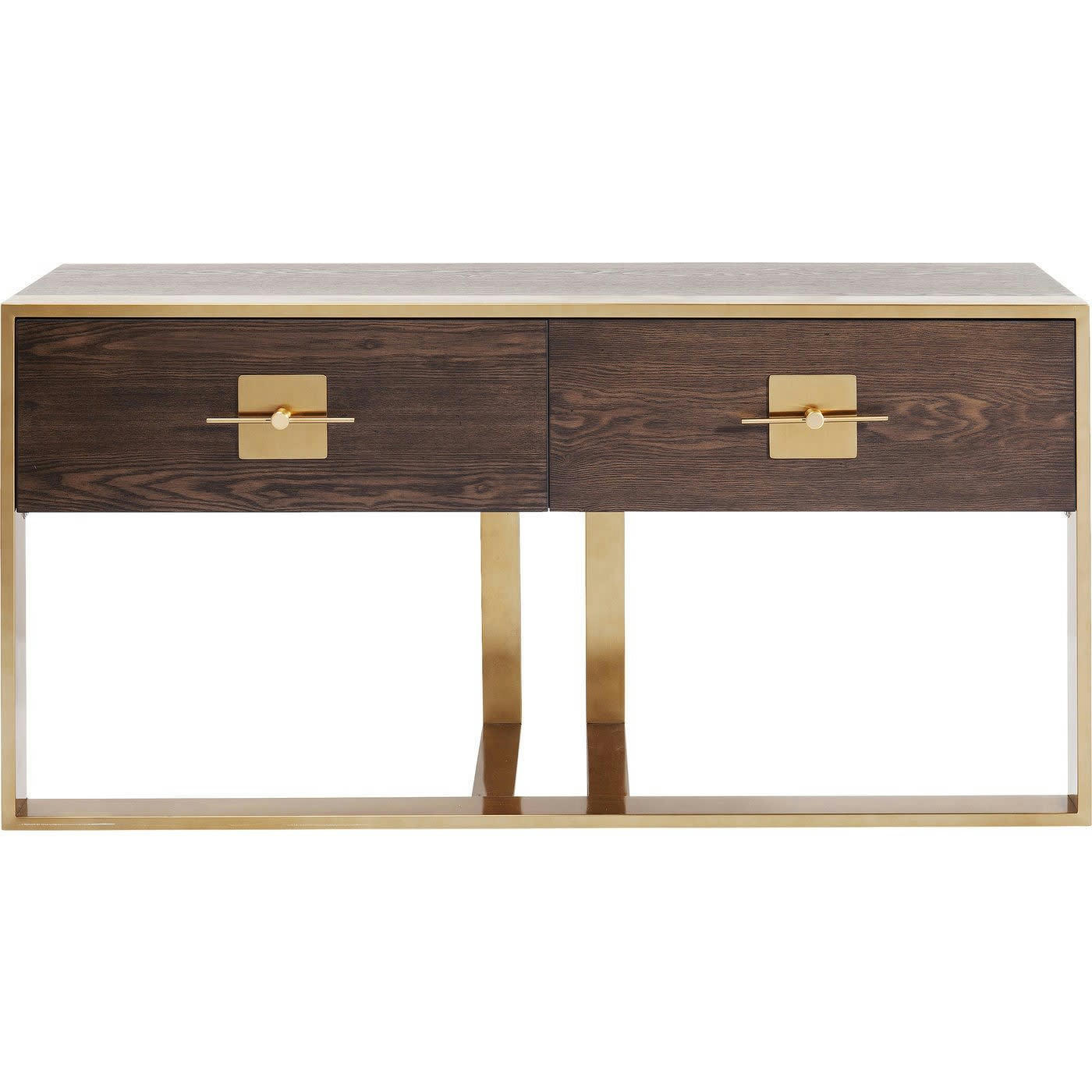 OSAKA - Console 2 tiroirs rétro marron et acier doré
