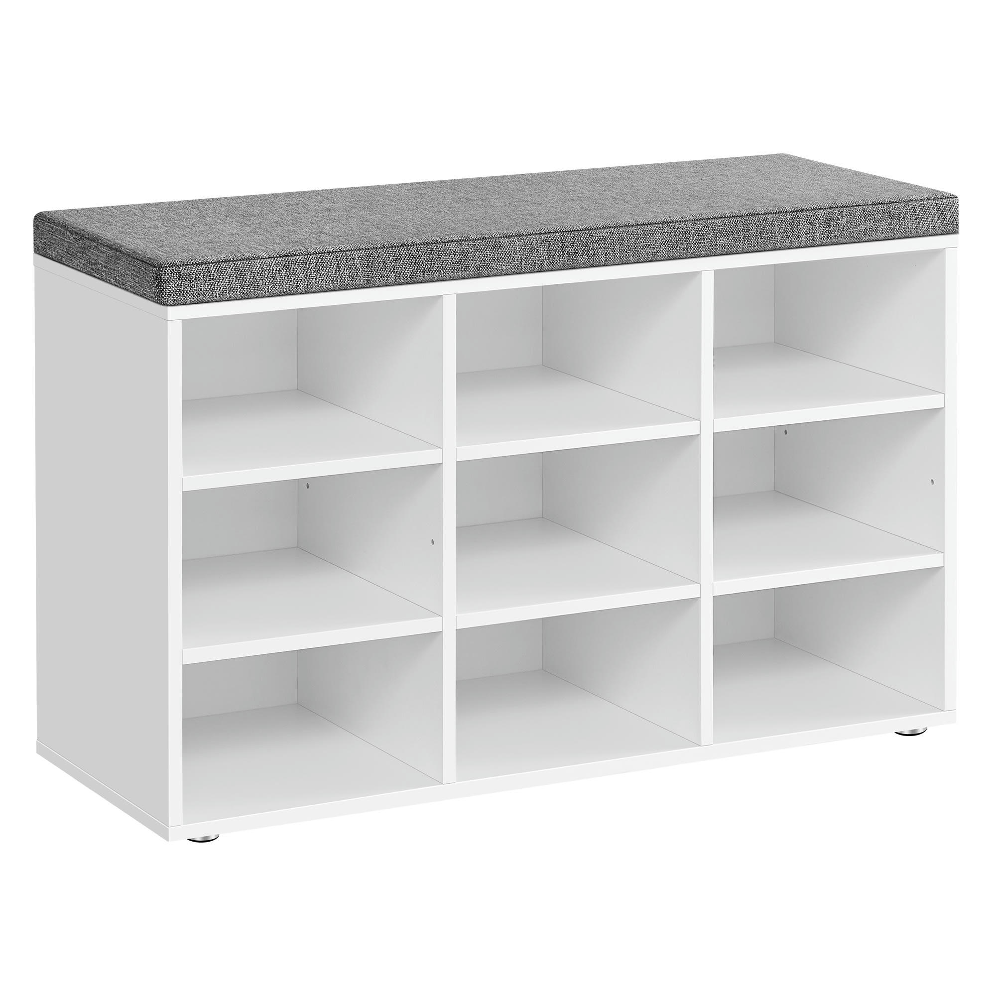 - Banc à chaussures avec coussin et 9 compartiments blanc