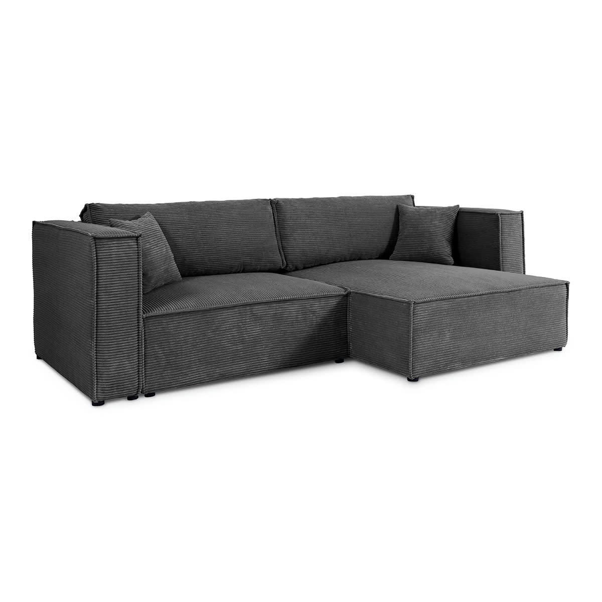 - Canapé d'angle réversible convertible 3 places velours côtelé gris