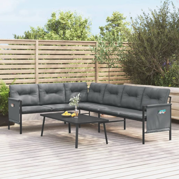 Ogrodowa sofa narożna, antracytowa, stal i textilene