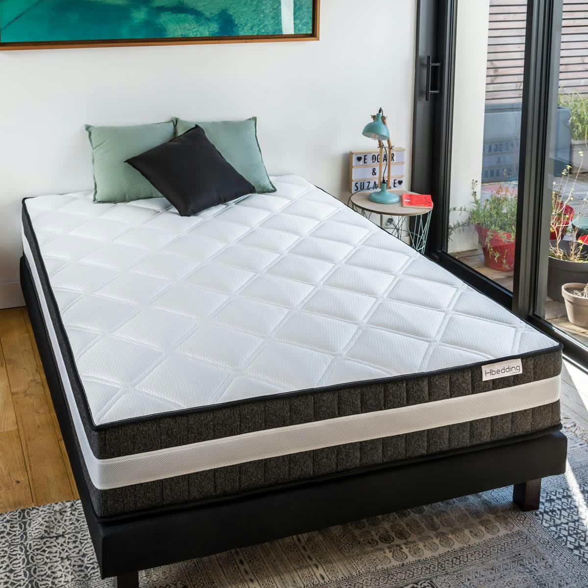 ENSEMBLE SPRING LUXE - Ensemble Matelas 140x190 Ressorts Ensachés + Sommier