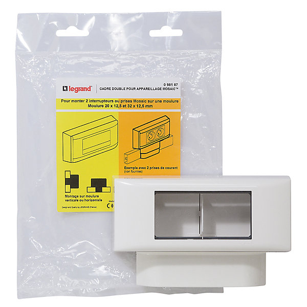 Cadre 2 postes Mosaic pour moulures et plinthes 12,5 mm Legrand