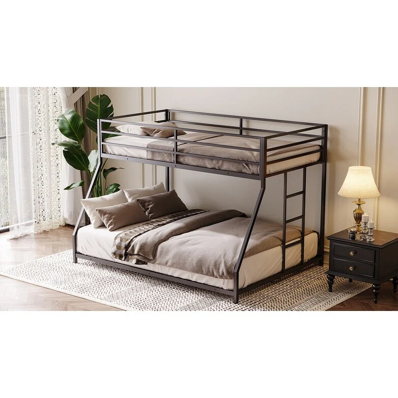 Metal Bunk Bed Twin Over Full Size with Removable Stairs, Heavy Duty Sturdy Frame for Teen & Adults, Teens, No Box Spring Needed