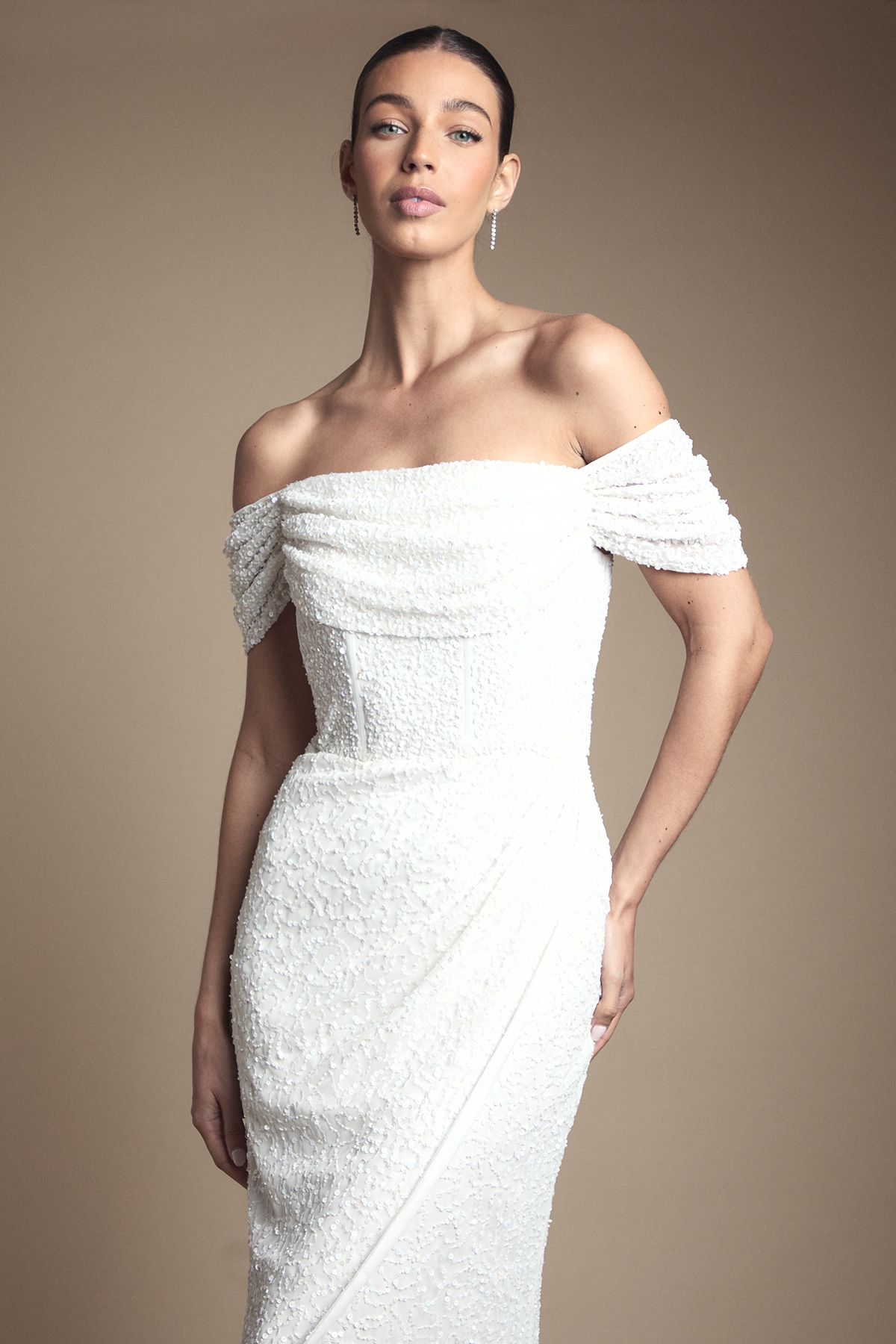 Coast Coast Honoured Sequin Bardot Wrap Skirt Wedding Dress