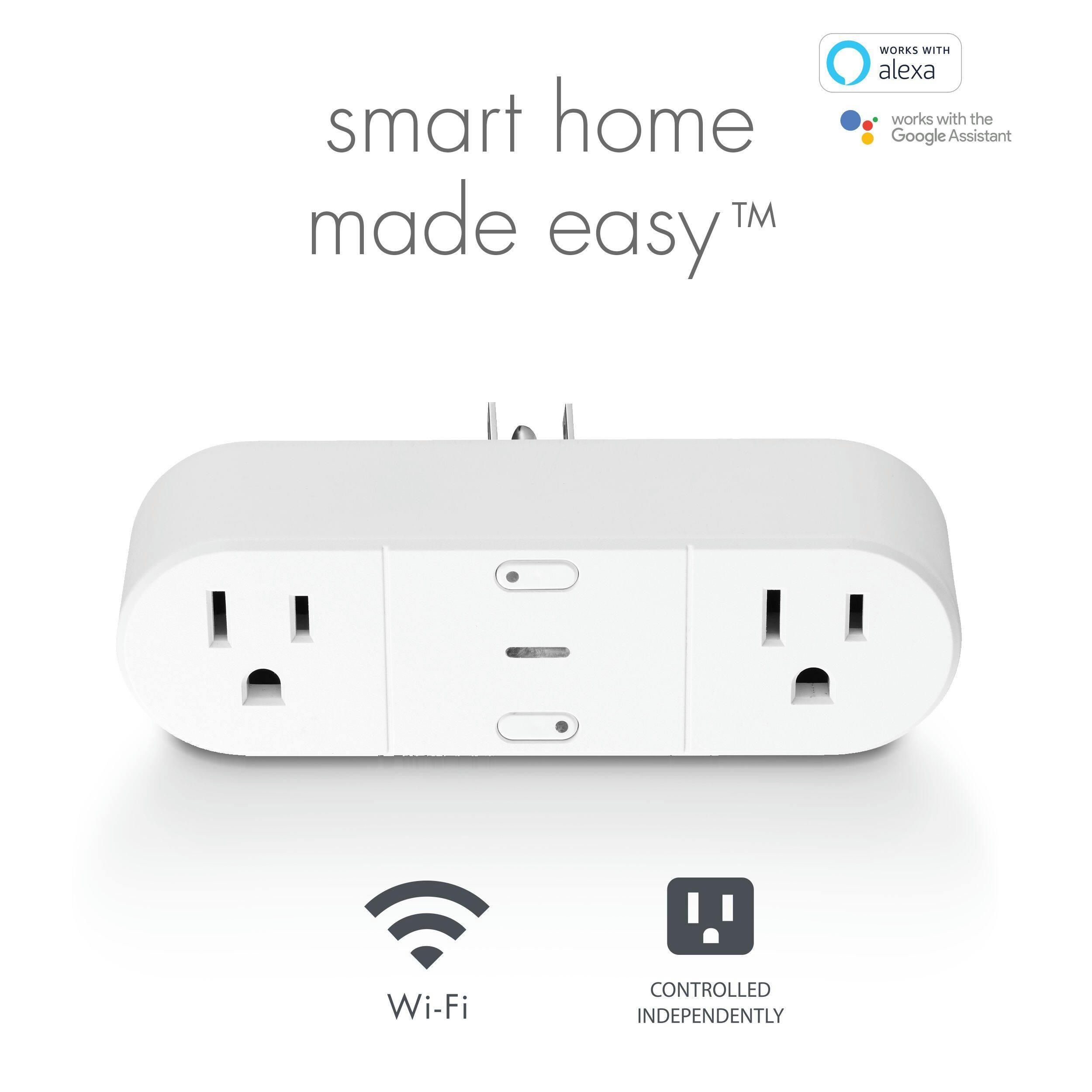 Globe Indoor Wifi Smart Plug, 2-Outlets, Compatible with Alexa and Google Assistant, White
