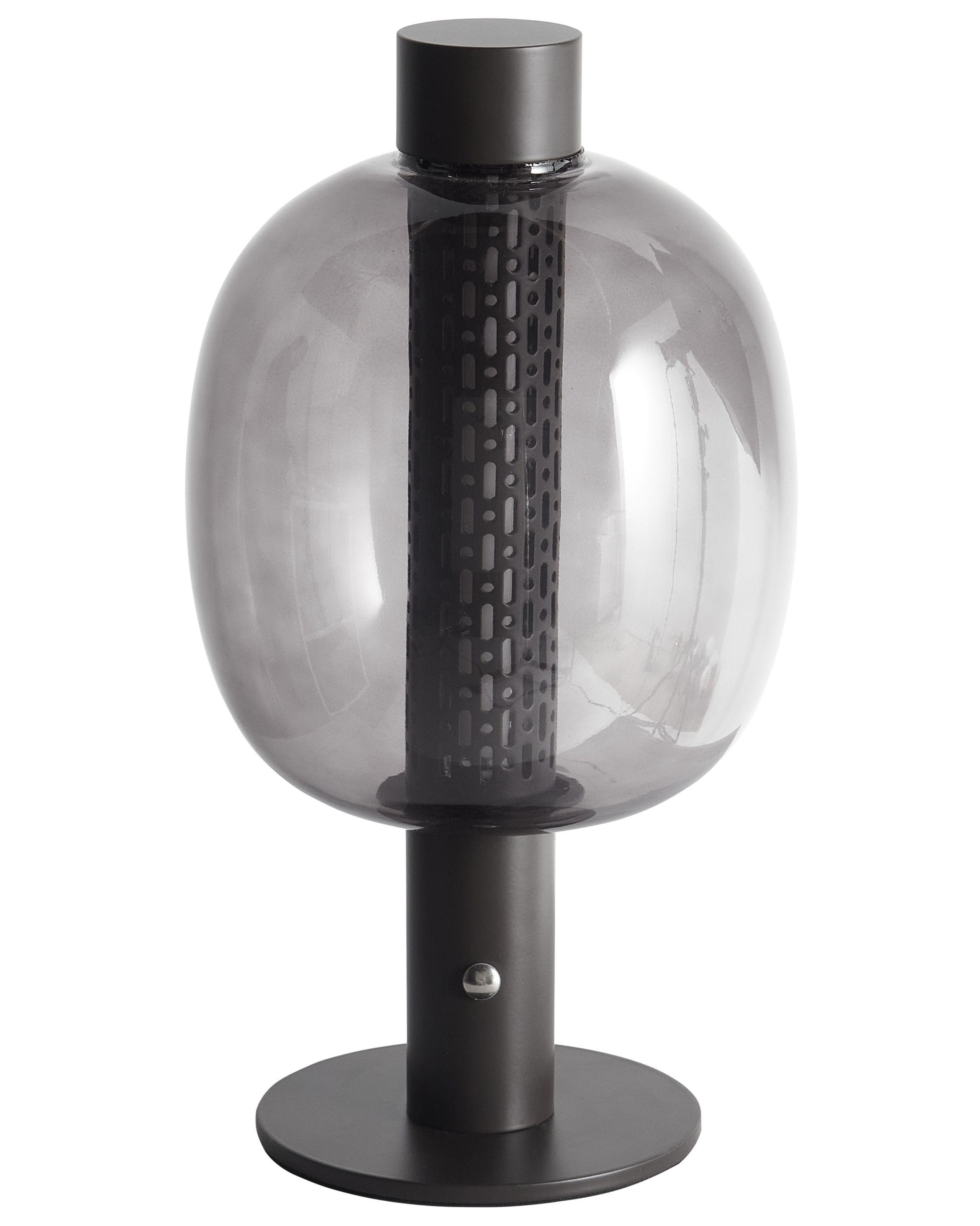 Nowoczesna lampa stołowa LED metalowa szklany klosz czarna