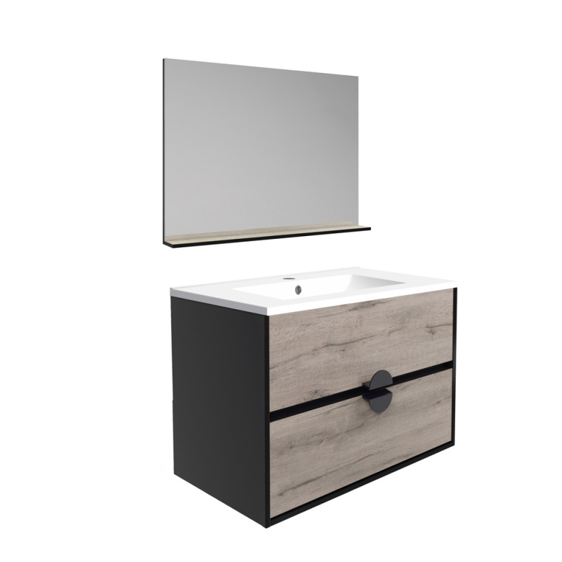 Ensemble de salle de bain Sunset chêne vintage naturel et blanc 80 cm ALLIBERT