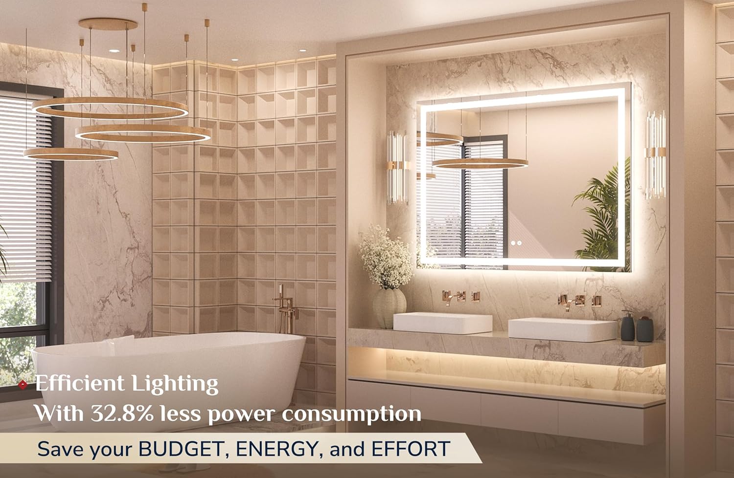 Keonjinn 48 x 36 Lighted Mirror for Bathroom Wall, LED Mirror with Frontlit & Backlit, Bathroom Mirror with Lights, Dimmable 3-Color Lights, HD Tempered Glass, UL-Listed LED Driver