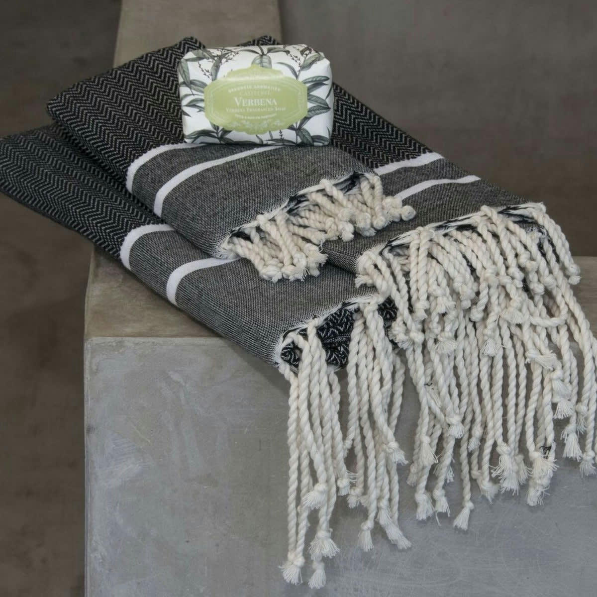 STOCKHOLM - Set bain, 1 fouta + 2 serviettes coton  100x200 noir