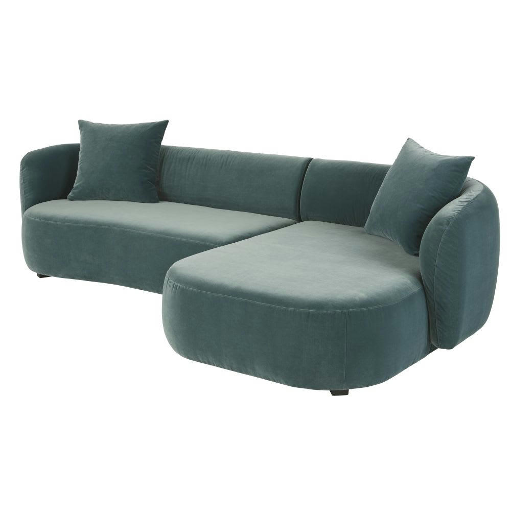 Curve - Canapé d'angle droit 4/5 places en velours vert cèdre