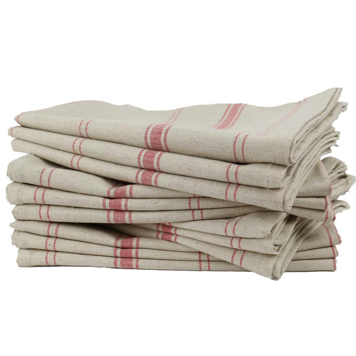BRASSERIE - Lot de 12 Torchons en Lin Rouge
