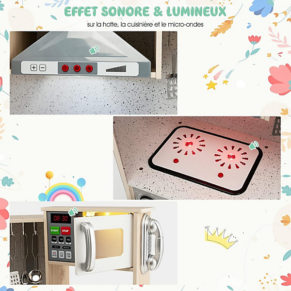 Cuisine pour Enfants Moderne avec Micro Ondes Téléphone Cuisinière électronique Cuisine Angle en Bois avec Effets Lumineux