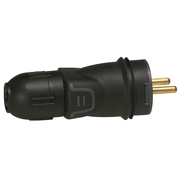 Fiche mâle 2 ports avec terre noir Legrand l.124mm 16A