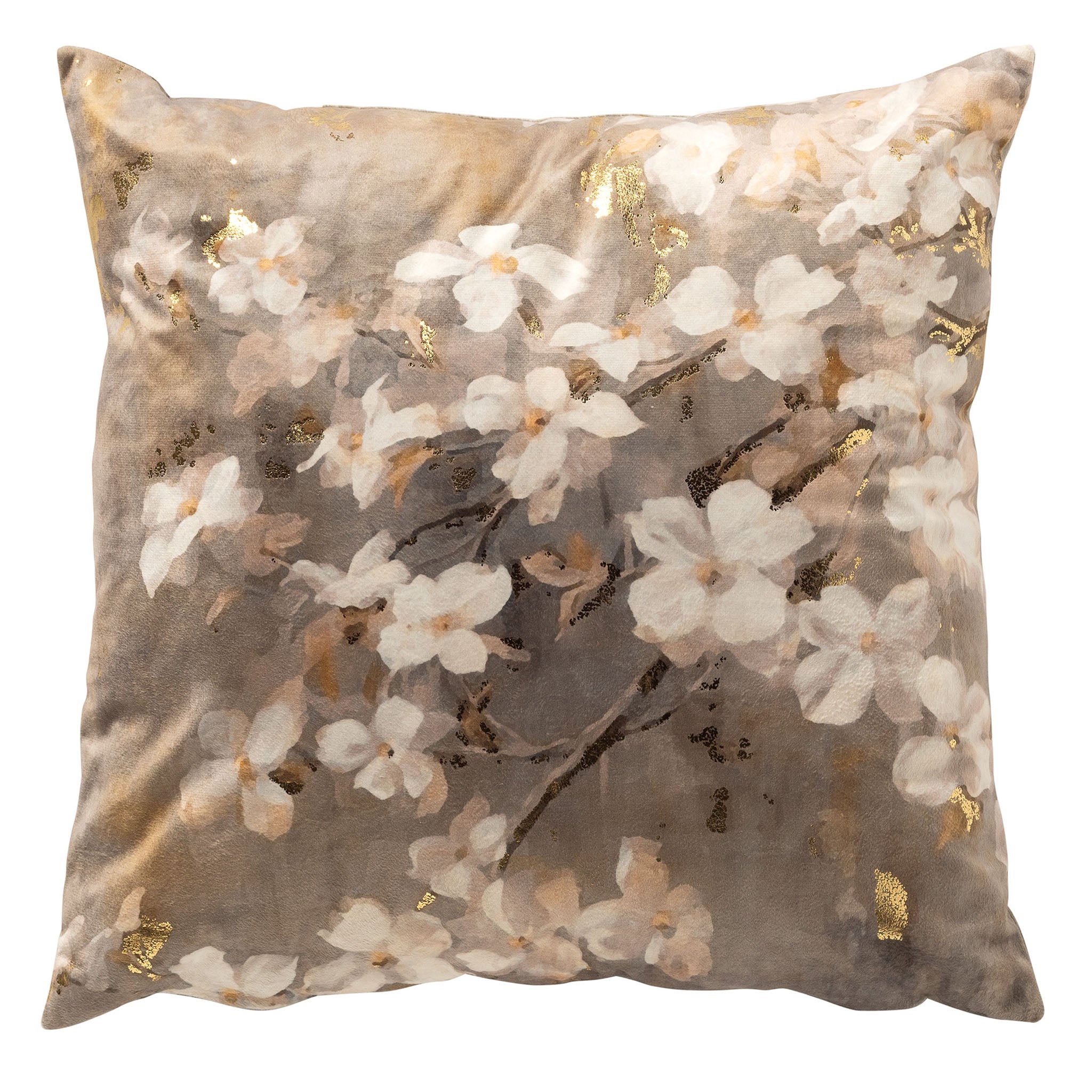 SUZY - sierkussen 45x45 cm - bloemenprint - Driftwood - taupe