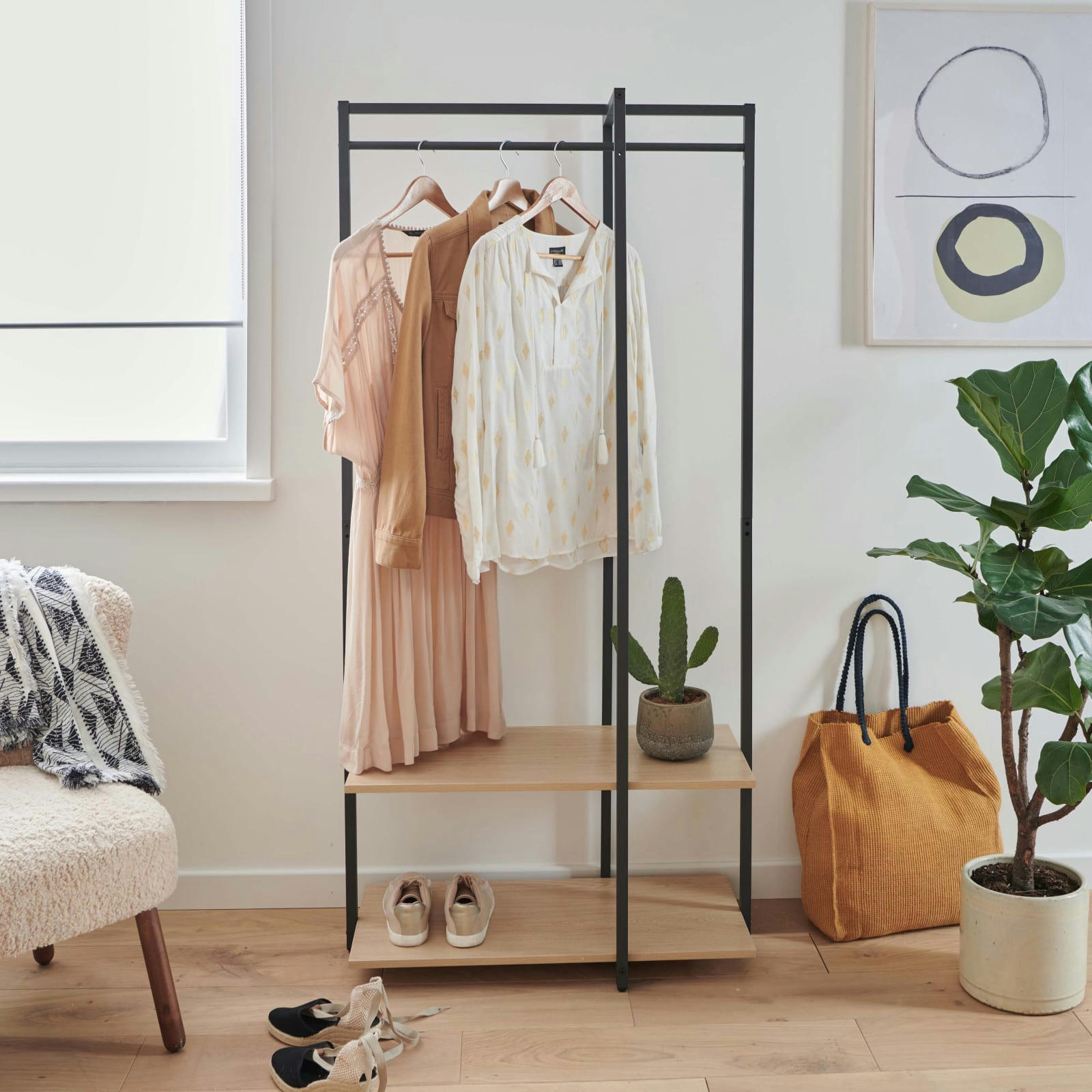 CROSS - Portant vêtements bois et métal L80 x H165 cm