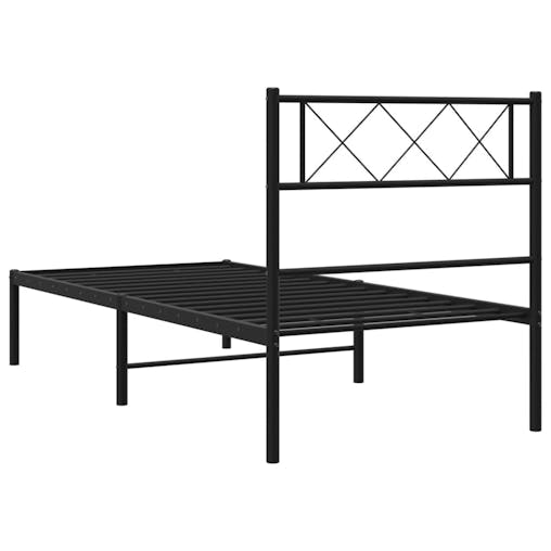 NNEVL Metal Bed Frame with Headboard Black 107x203 cm