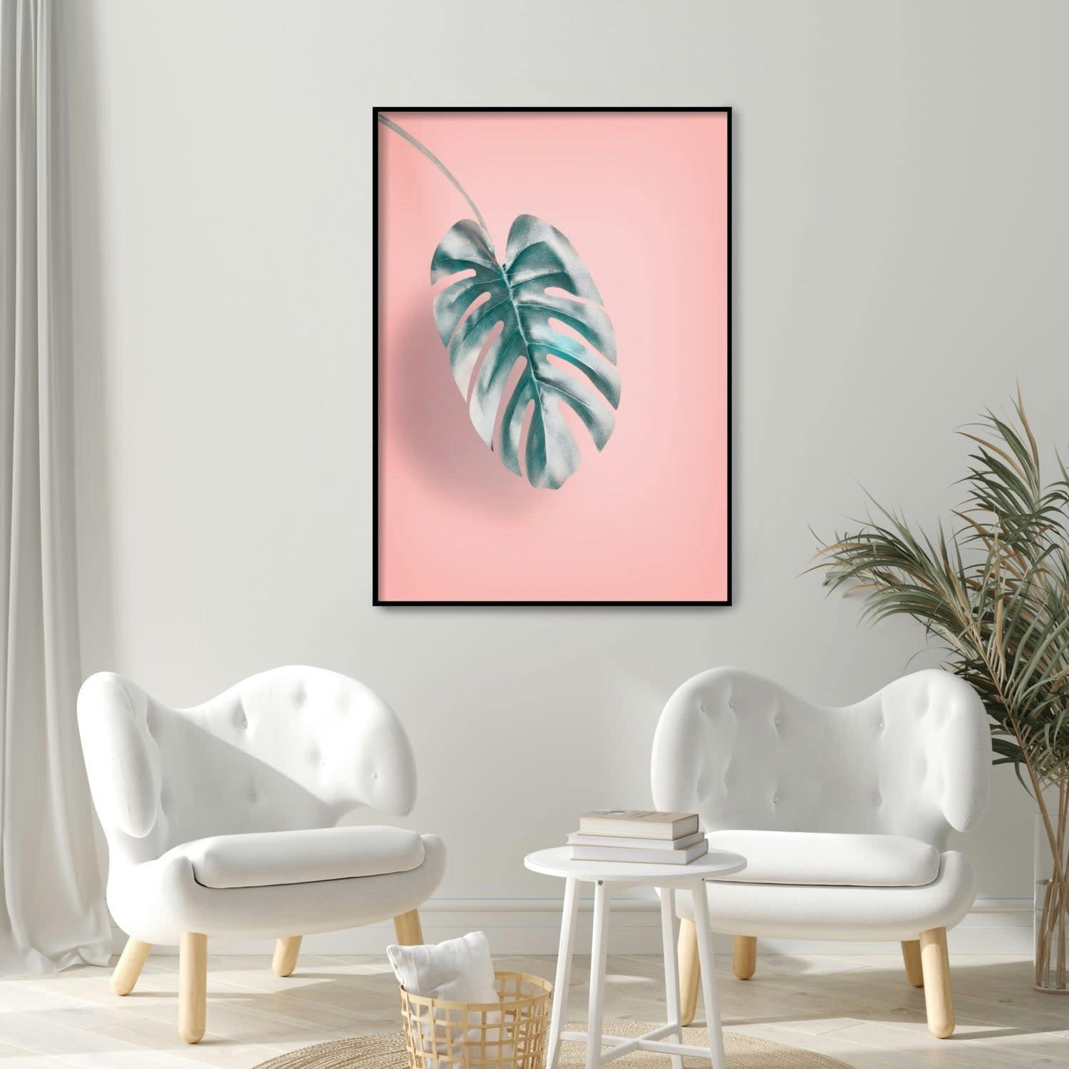 MONSTERA - Affiche avec cadre noir - Monstera fond rose - 50x70