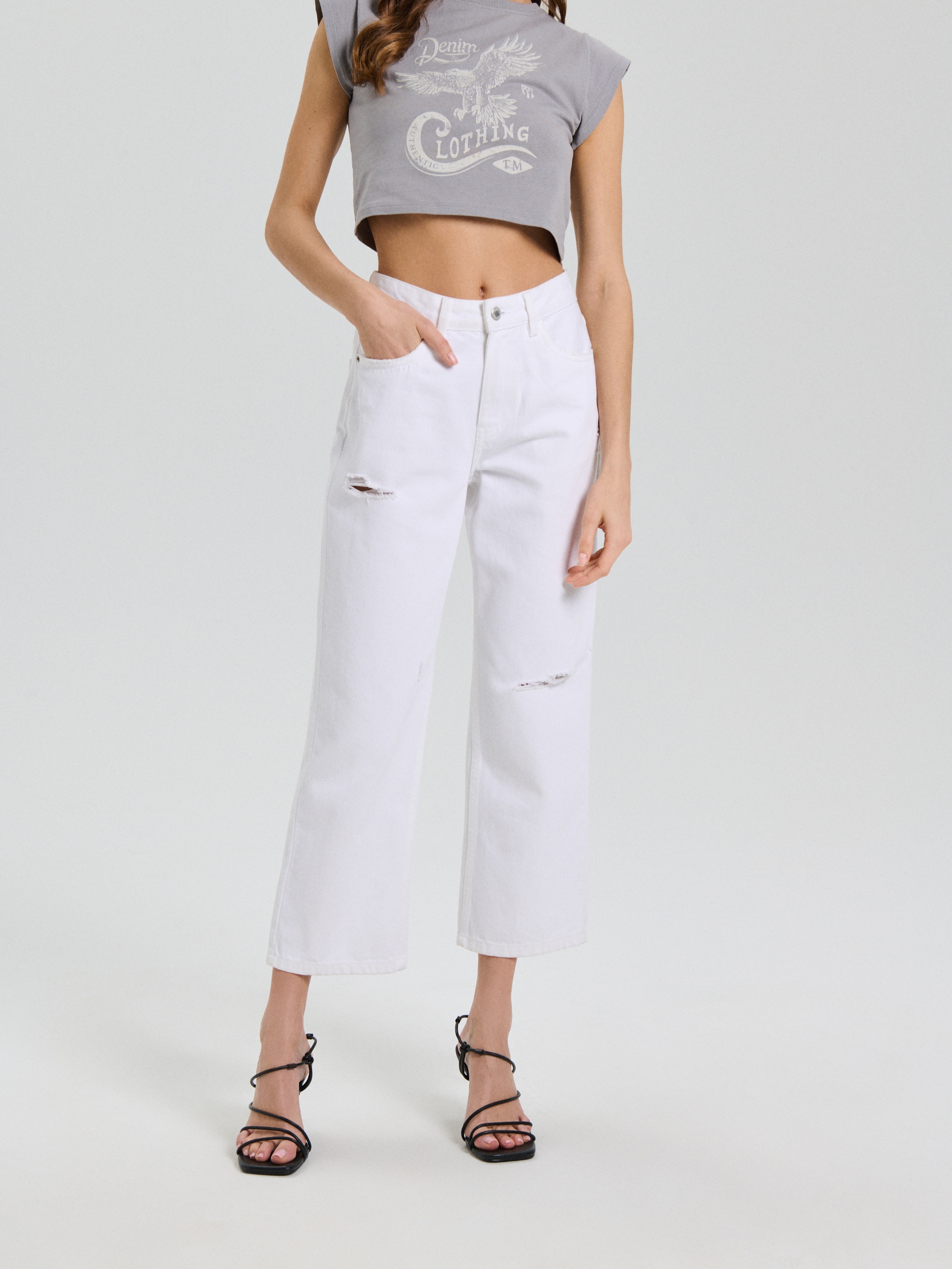 Jeansy straight cropped high waist