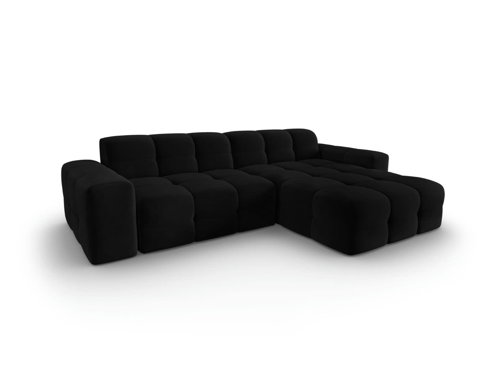 KENDAL - Canapé d'angle droit 4 places en tissu velours noir