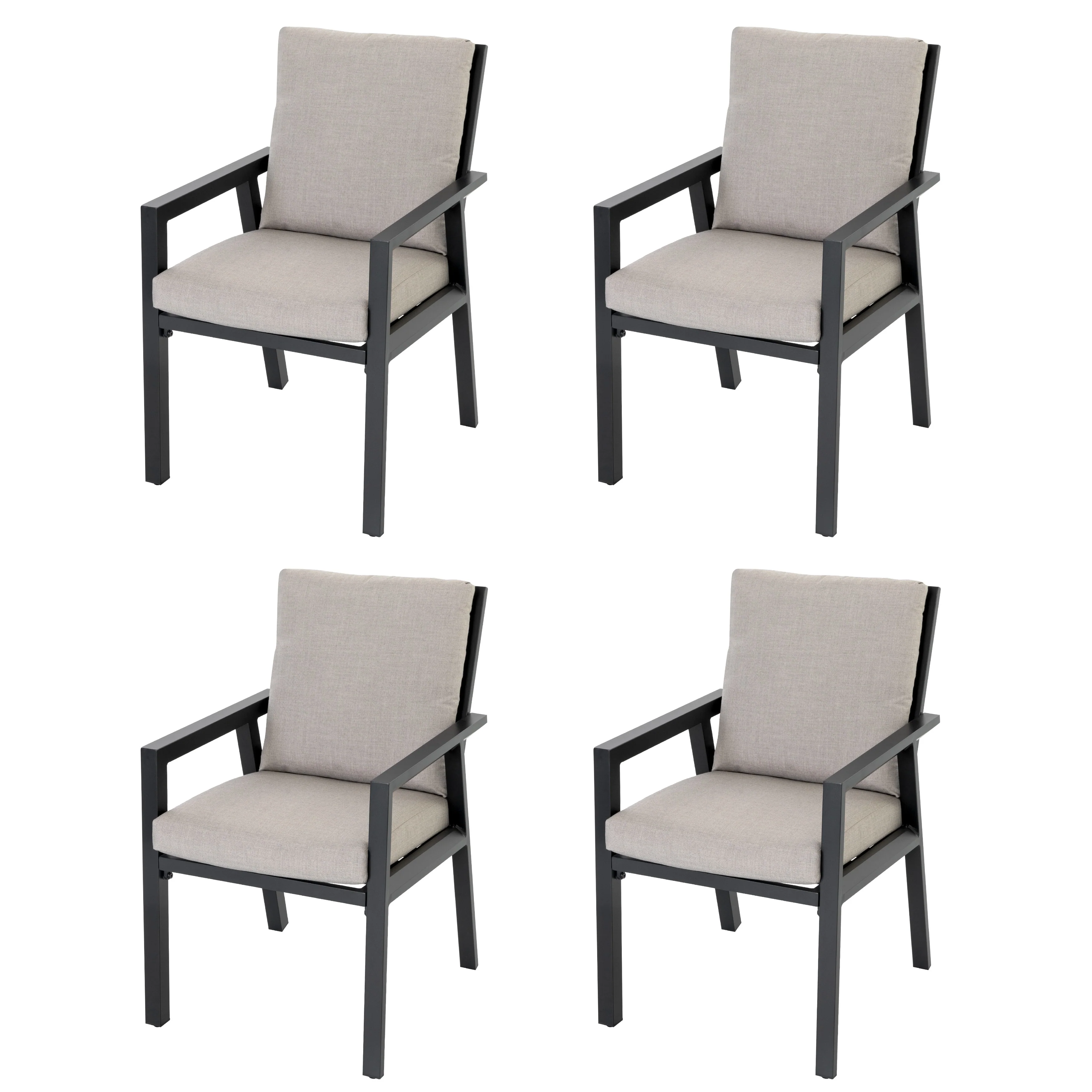 Outdoor 4-Piece Aluminum Dining Chairs with Gray Cushions