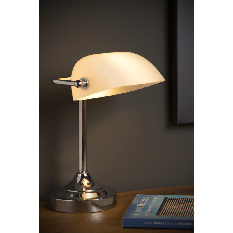 Lampe à poser Banker blanche dimmable E14 40 W LUCIDE