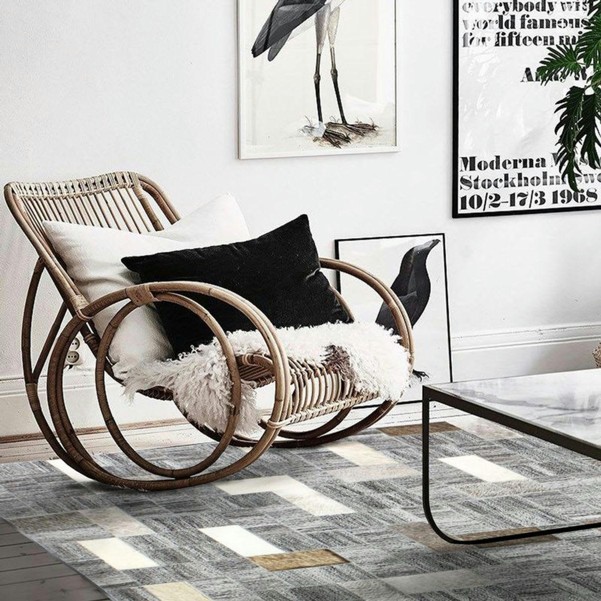 CUIR - Tapis en cuirs recyclés motif mosaïque gris 120x170