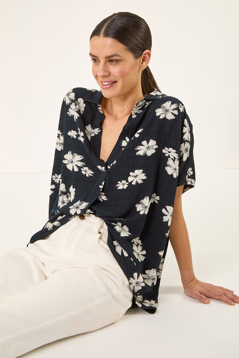 Roman Floral Pleat Front Relaxed Overshirt