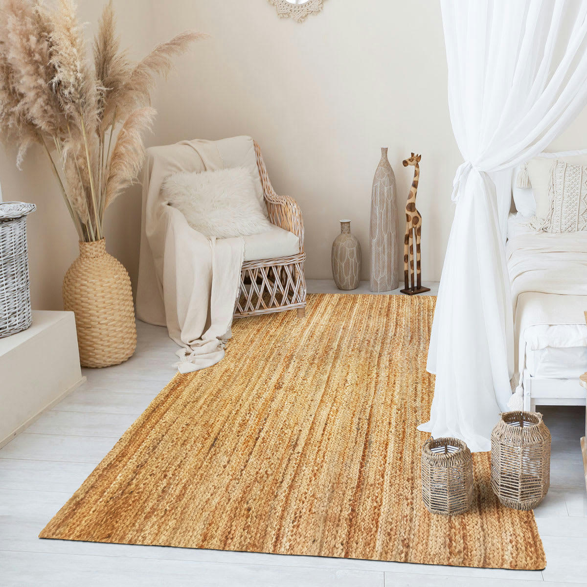 SUNNY - Tapis en jute tressé main, lignes naturel 160x230