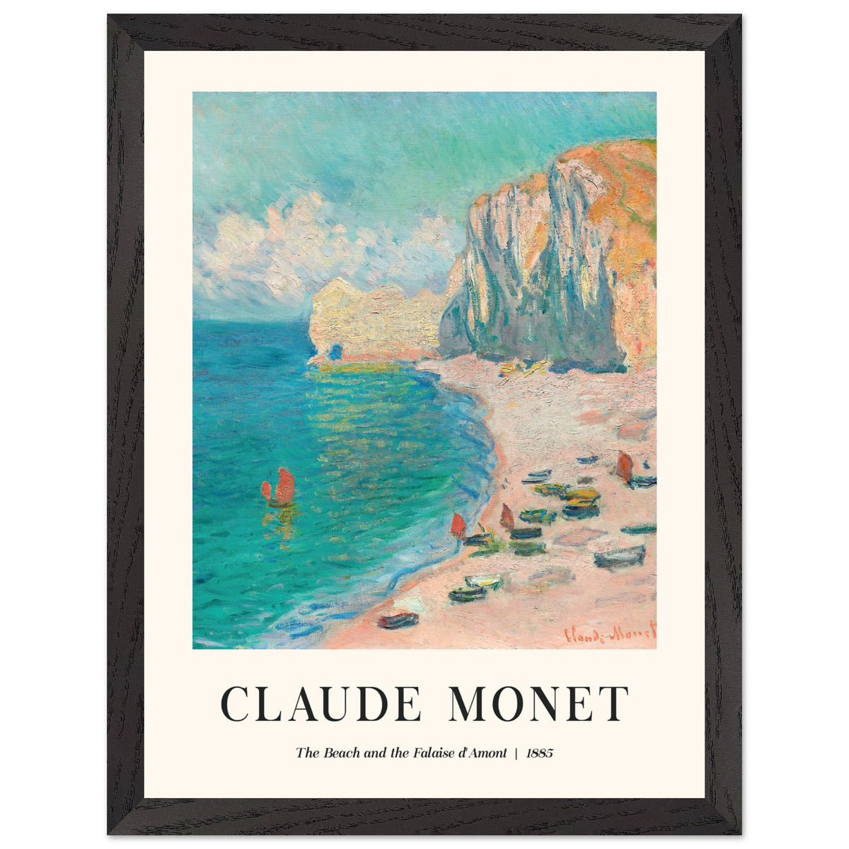 Artfulprints Poster met Lijst Claude Monet - The beach and the falaise d' Amont  - 30x40 cm - Blauw