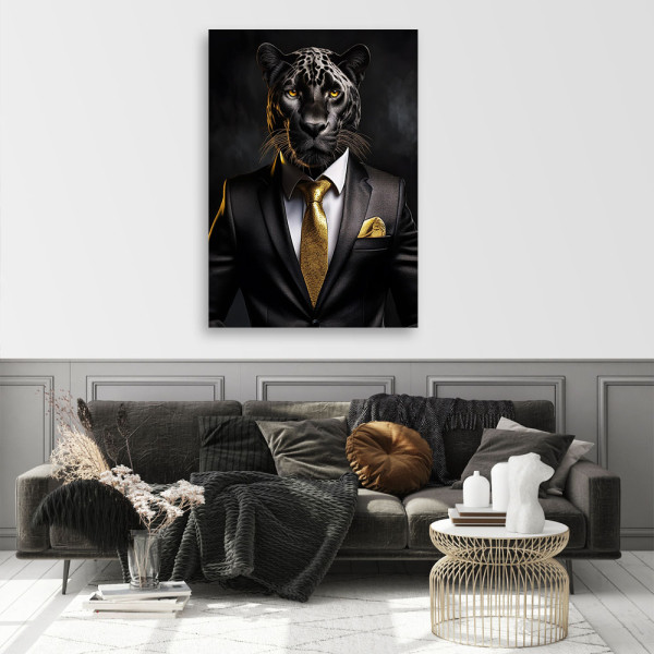 Feeby Obraz na płótnie, Czarna Pantera w garniturze 40x60