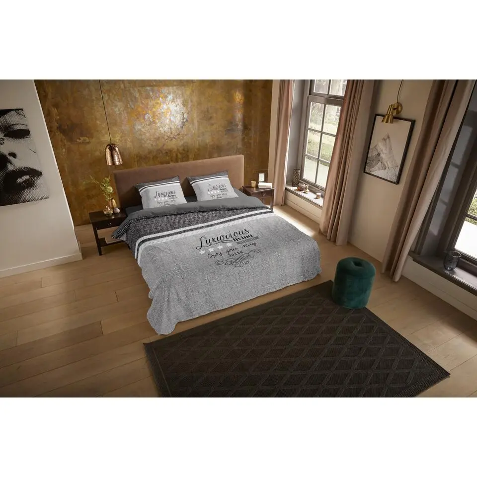 Pure dekbedovertrek tekst - 1 persoons 140x200/220 cm - Grijs - Microvezel