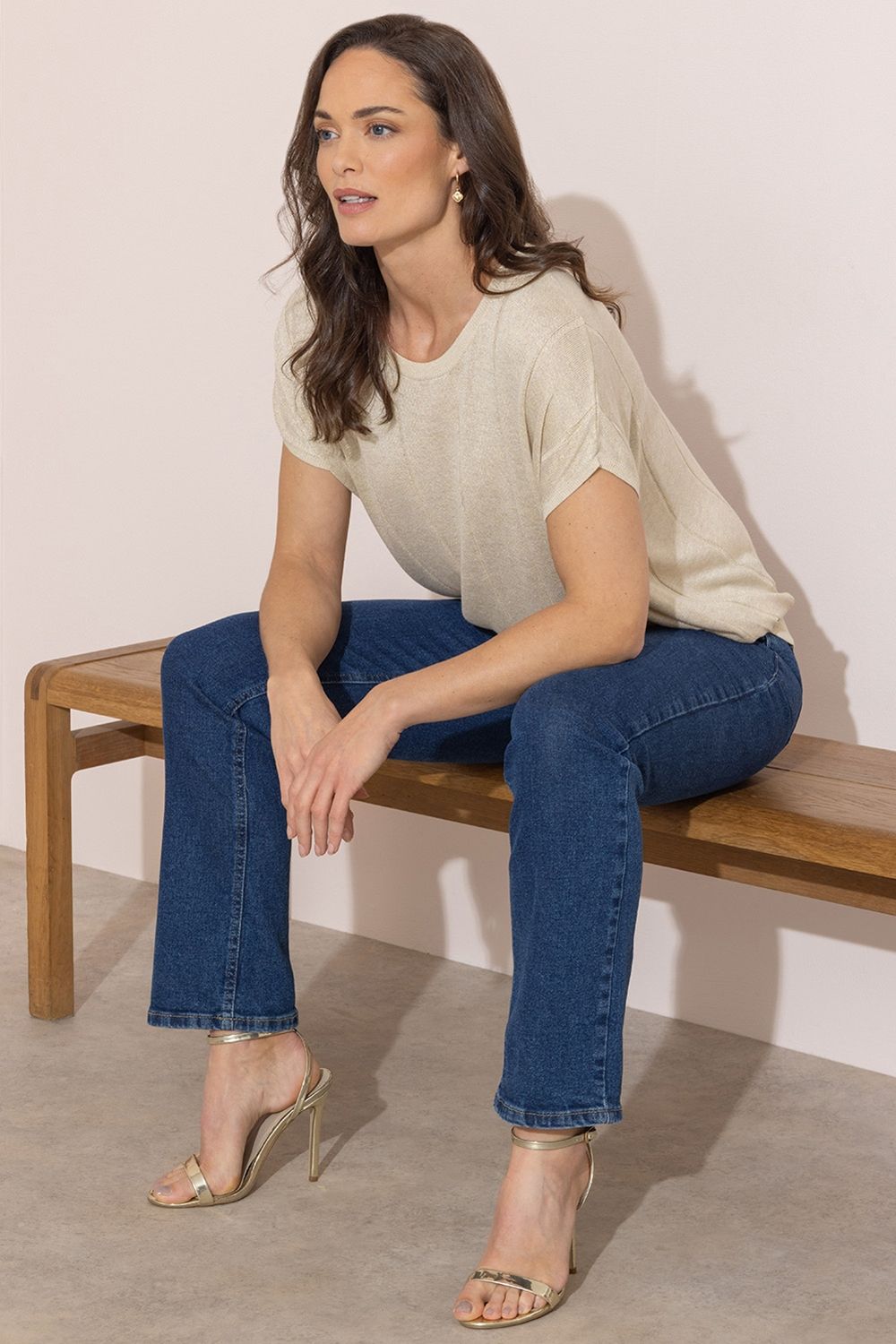 Klass. Shimmer Short Sleeve Knit Top