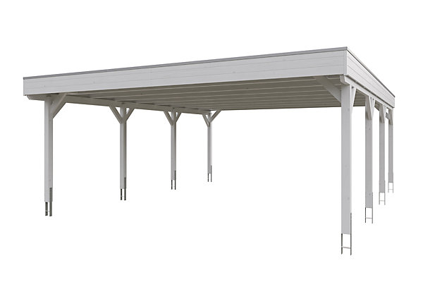 Carport SKAN HOLZ Grunewald 622 x 796 cm planches de toit et EPDM, traitement coloré blanc