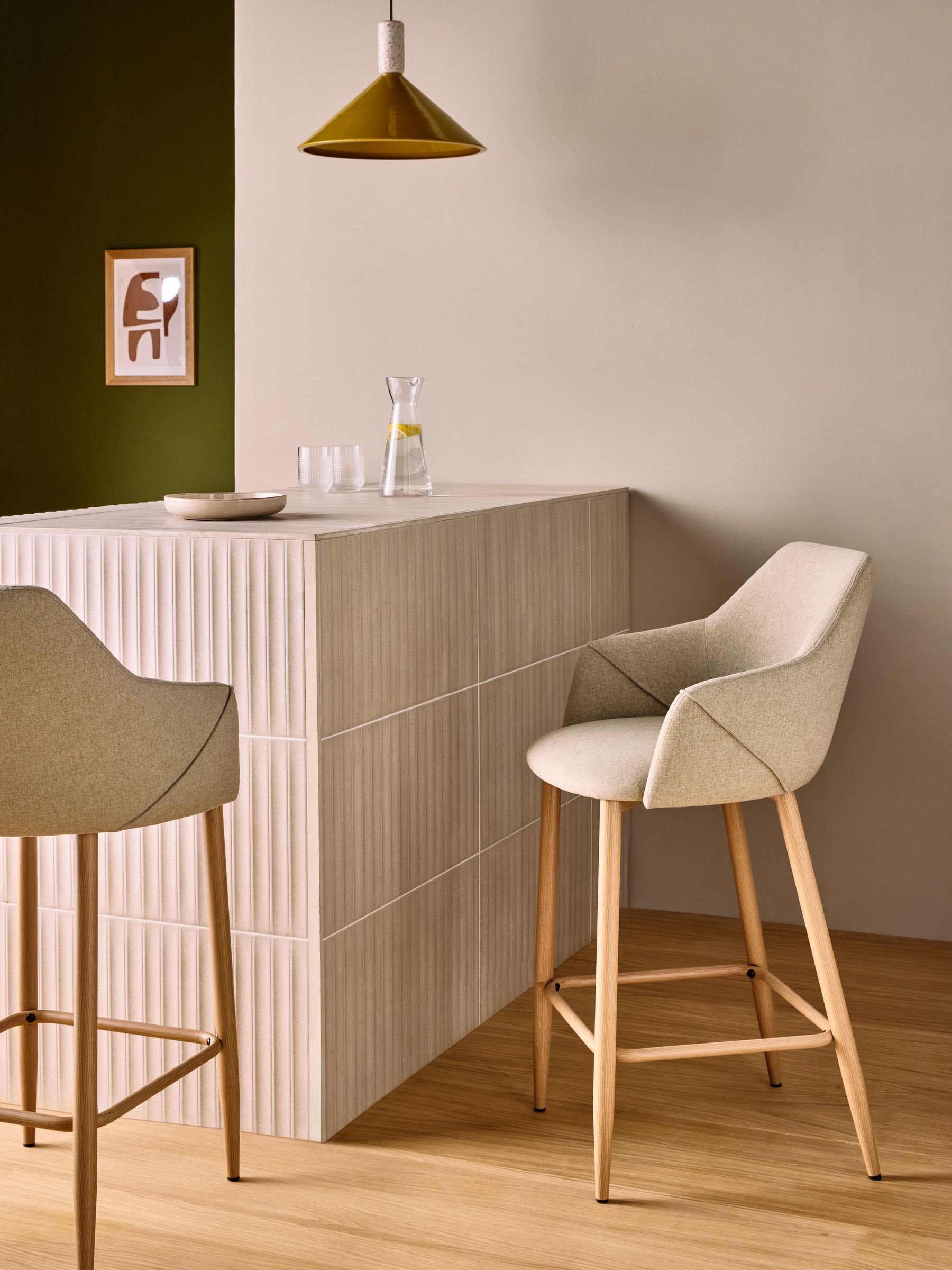 Lule Bar Stool in Ecru Marl and Oak Effect Legs