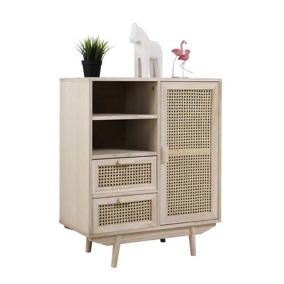 Sideboard, natur, Mitteldichte Faserplatte (MDF)/paulowniaholz/rattan