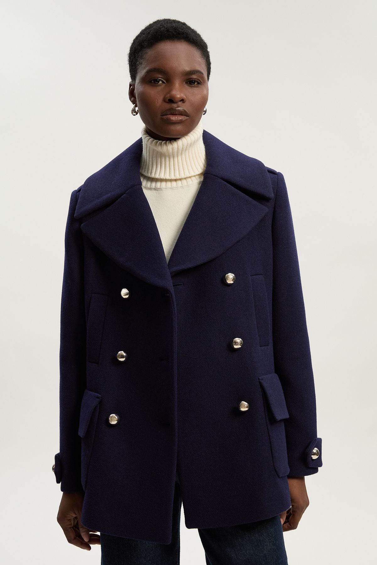 KarenMillen Wool Patch Pocket Tailored Short Coat