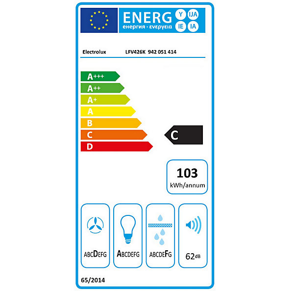 Hotte murale inclinée 60cm 460m3/h noir Electrolux LFV426K
