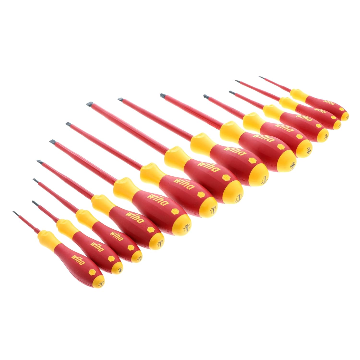 Wiha 32094 Slotted & Phillips Insulated Screwdriver Set, 13 Piece, 1000V VDE, SoftFinish Handle, Black Oxide