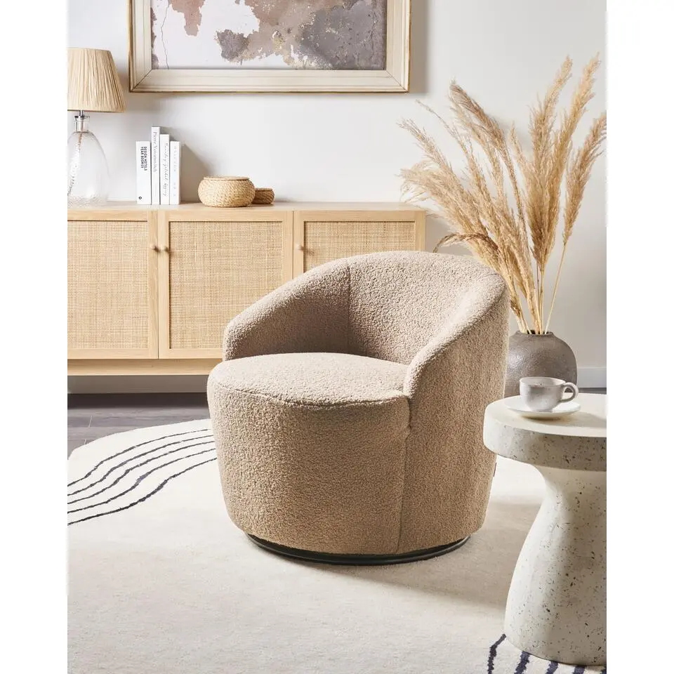 DAVIK - Fauteuil - Taupe - Boucl&eacute;